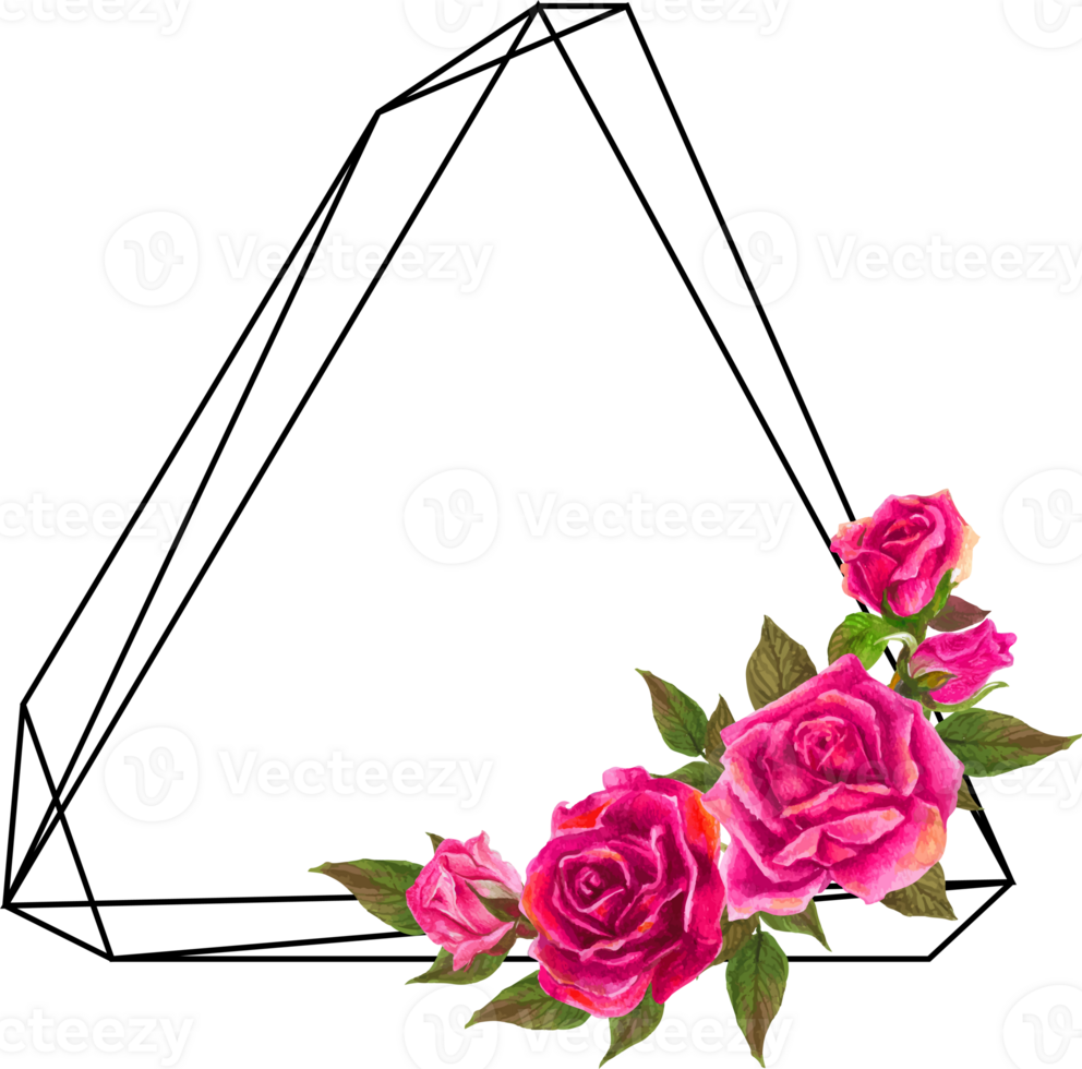 Pink rose geometric frame illustration on transparent background. png