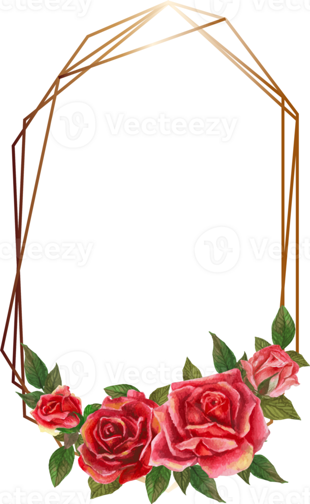 Red rose geometric frame illustration on transparent background. png