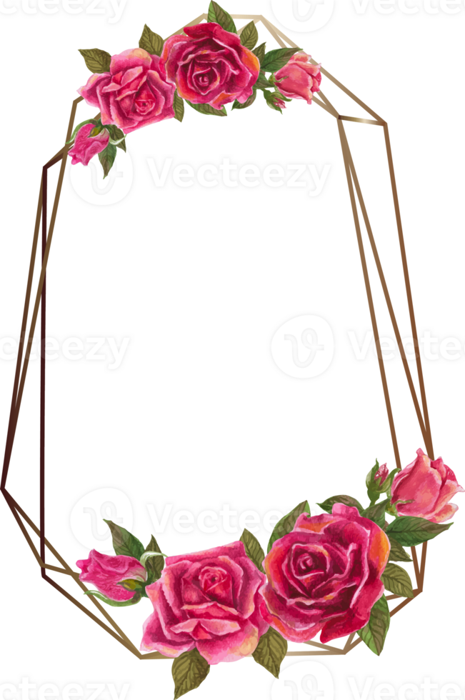 Red rose geometric frame illustration on transparent background. png