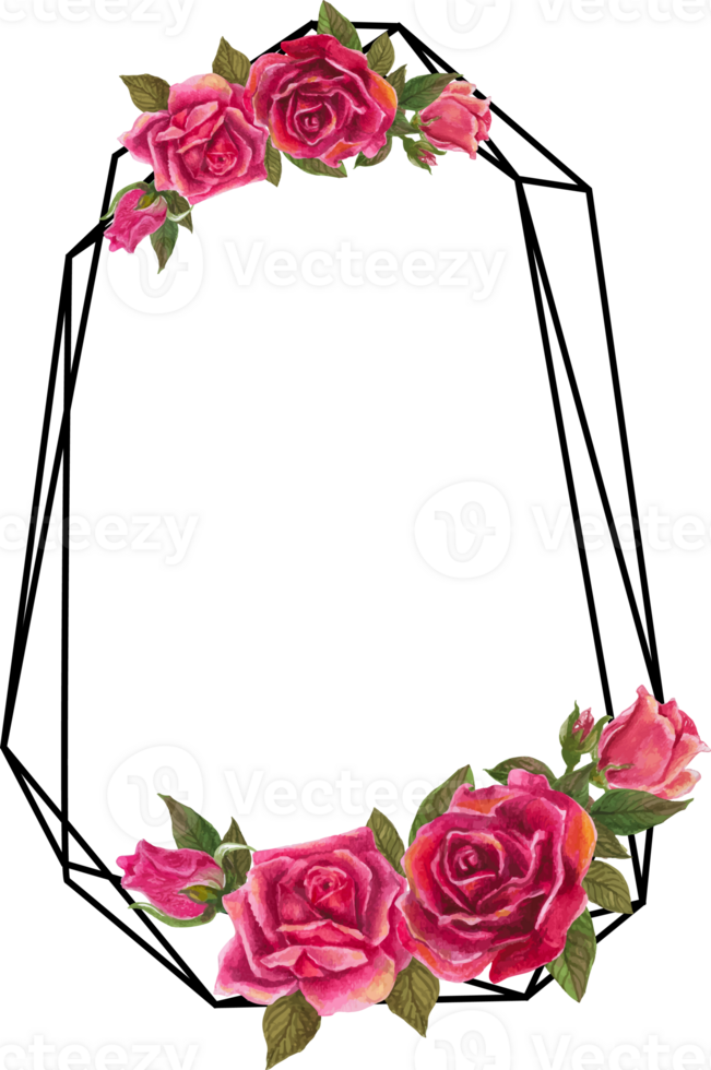 Red rose geometric frame illustration on transparent background. png