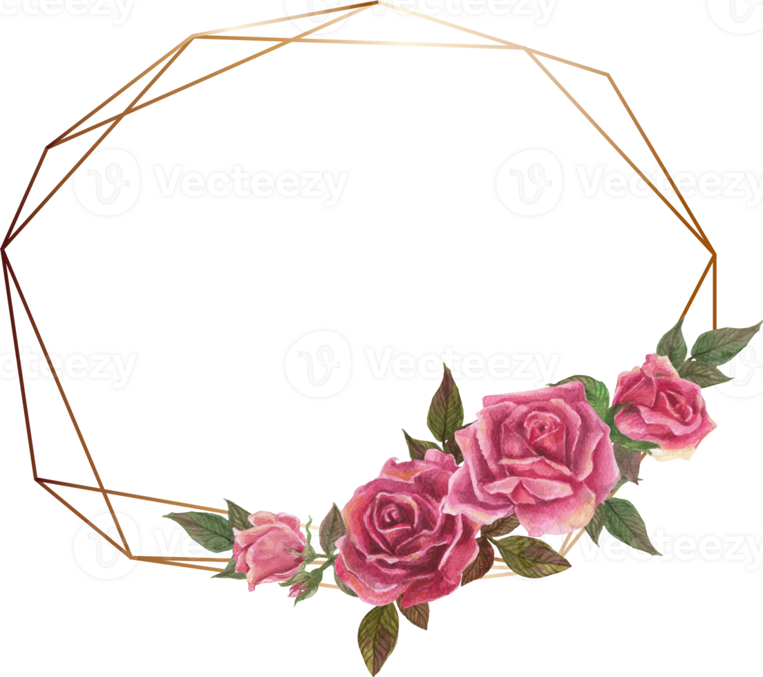 Pink rose geometric frame illustration on transparent background. png