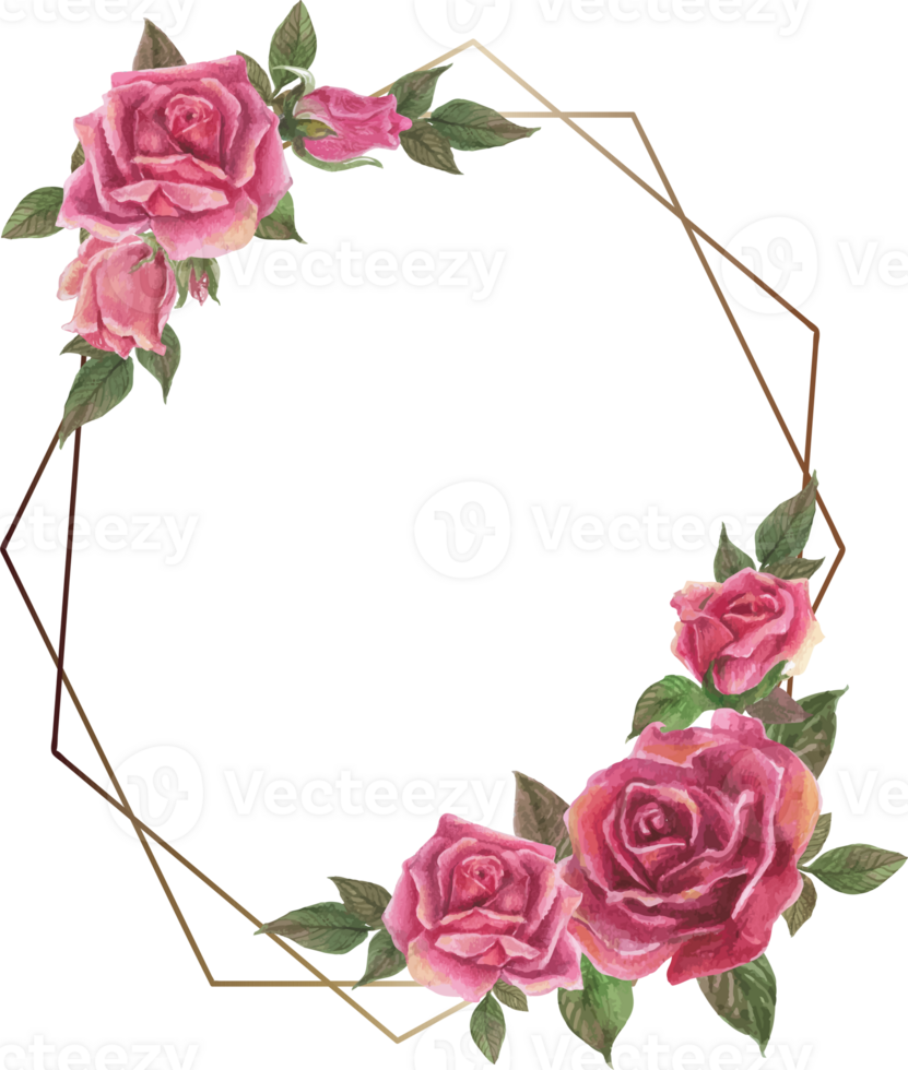 Pink rose geometric frame illustration on transparent background. png