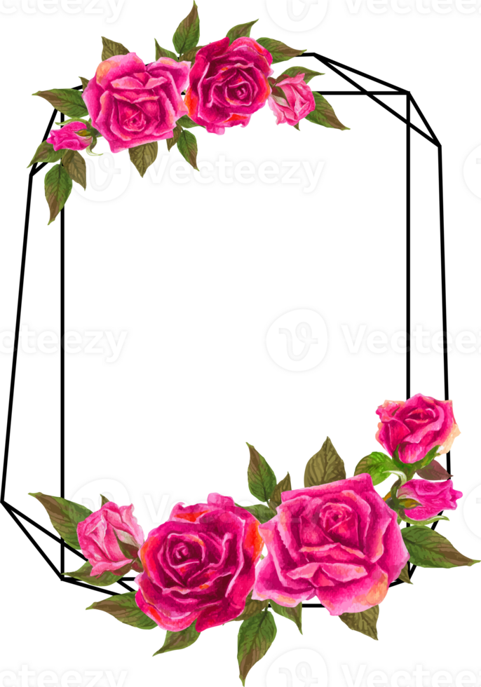 Pink rose geometric frame illustration on transparent background. png