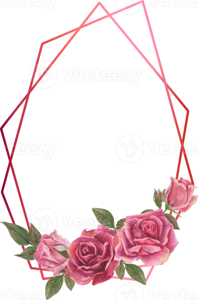 Pink rose geometric frame illustration on transparent background. png