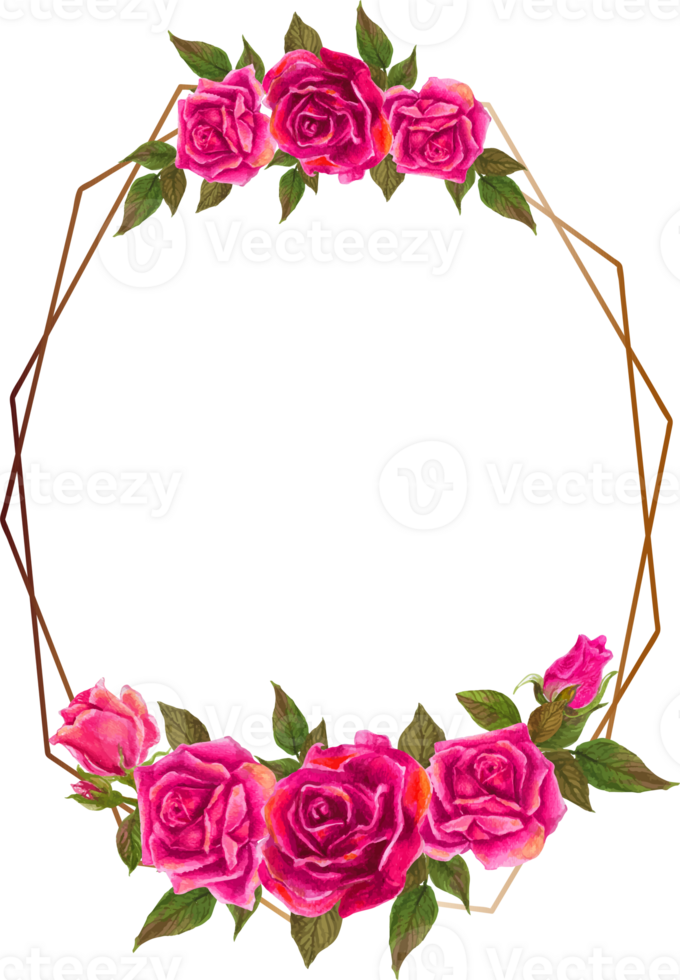 Pink rose geometric frame illustration on transparent background. png