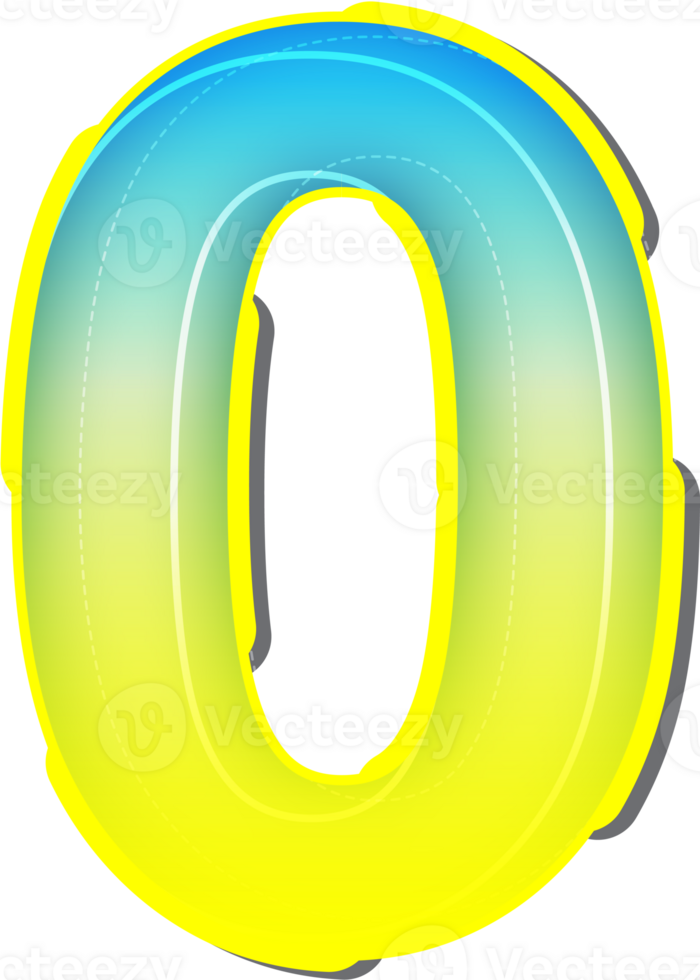 Number 0, 3D Blue Yellow Futuristic Alphabet png