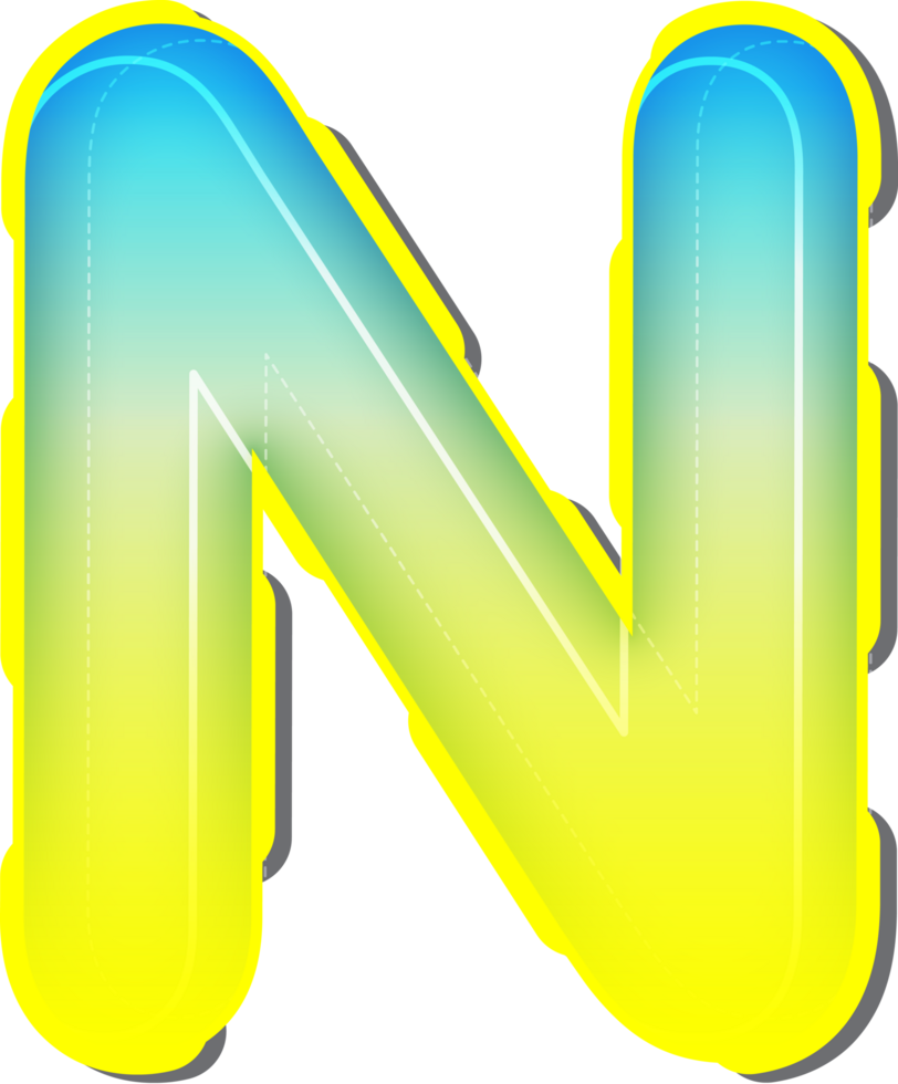 Letter N, 3D Blue Yellow Futuristic Alphabet png