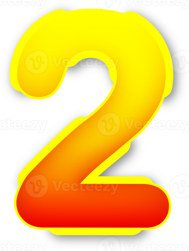 Number 2, Digital Red Yellow Text Effect Alphabet png