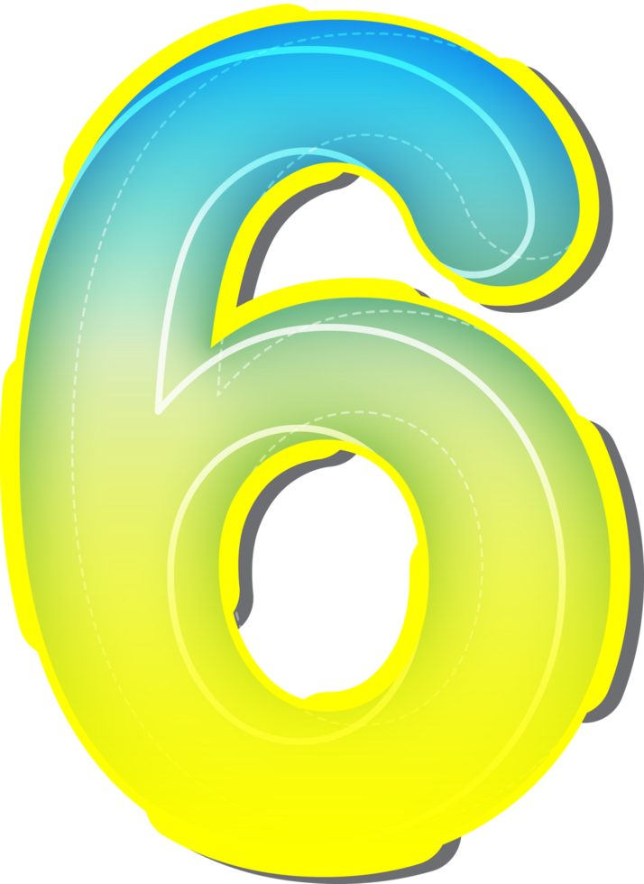 Number 6, 3D Blue Yellow Futuristic Alphabet png
