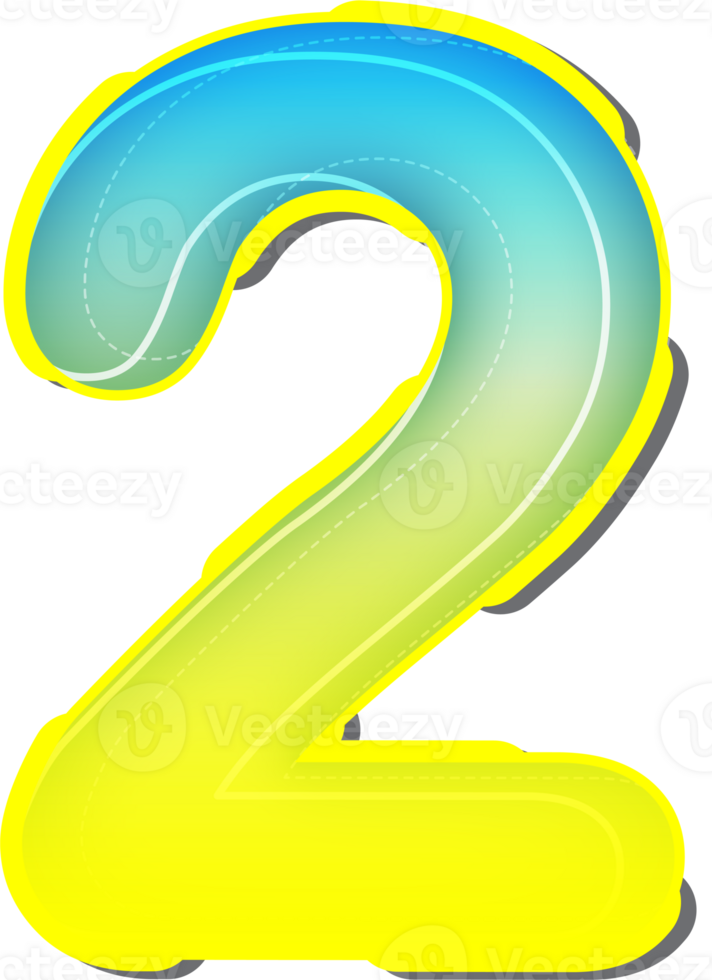 Number 2, 3D Blue Yellow Futuristic Alphabet png