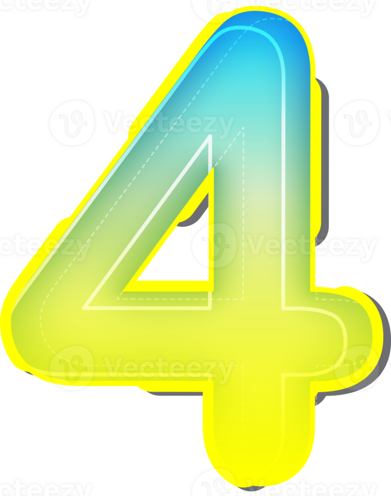número 4, 3d azul amarillo futurista alfabeto png