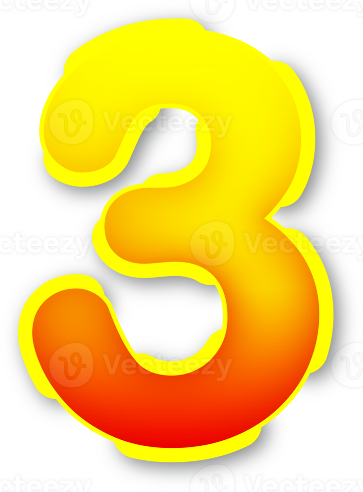 Number 3, Digital Red Yellow Text Effect Alphabet png