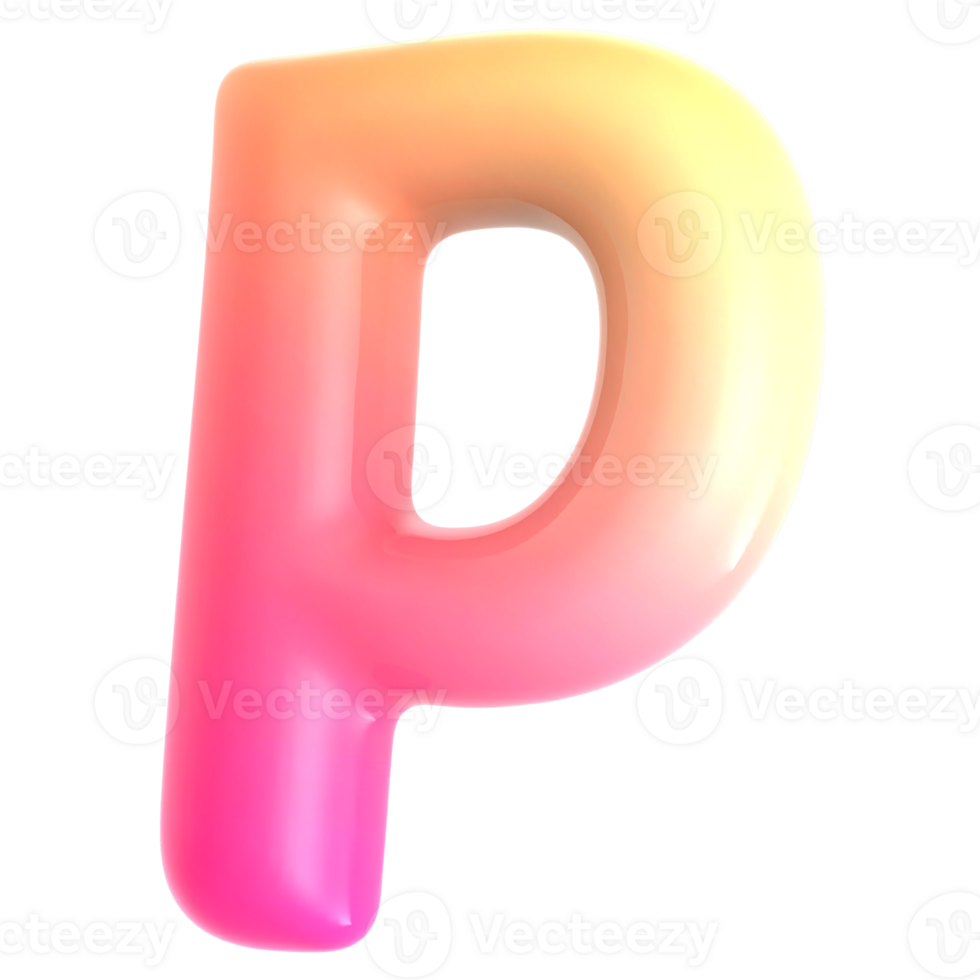 Gradient letter P font 3d render png