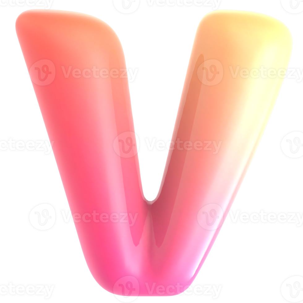 Gradient letter v font 3d rendering png