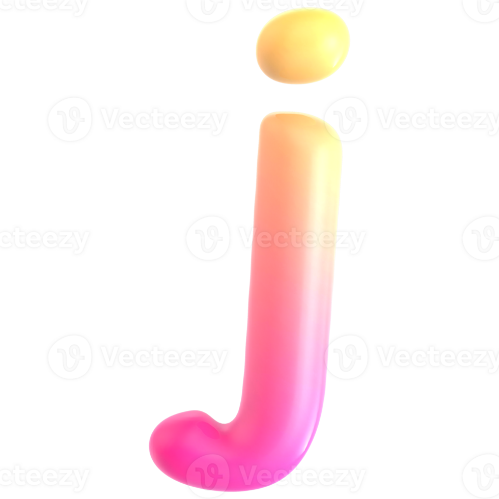 Gradient letter j font 3d rendering png