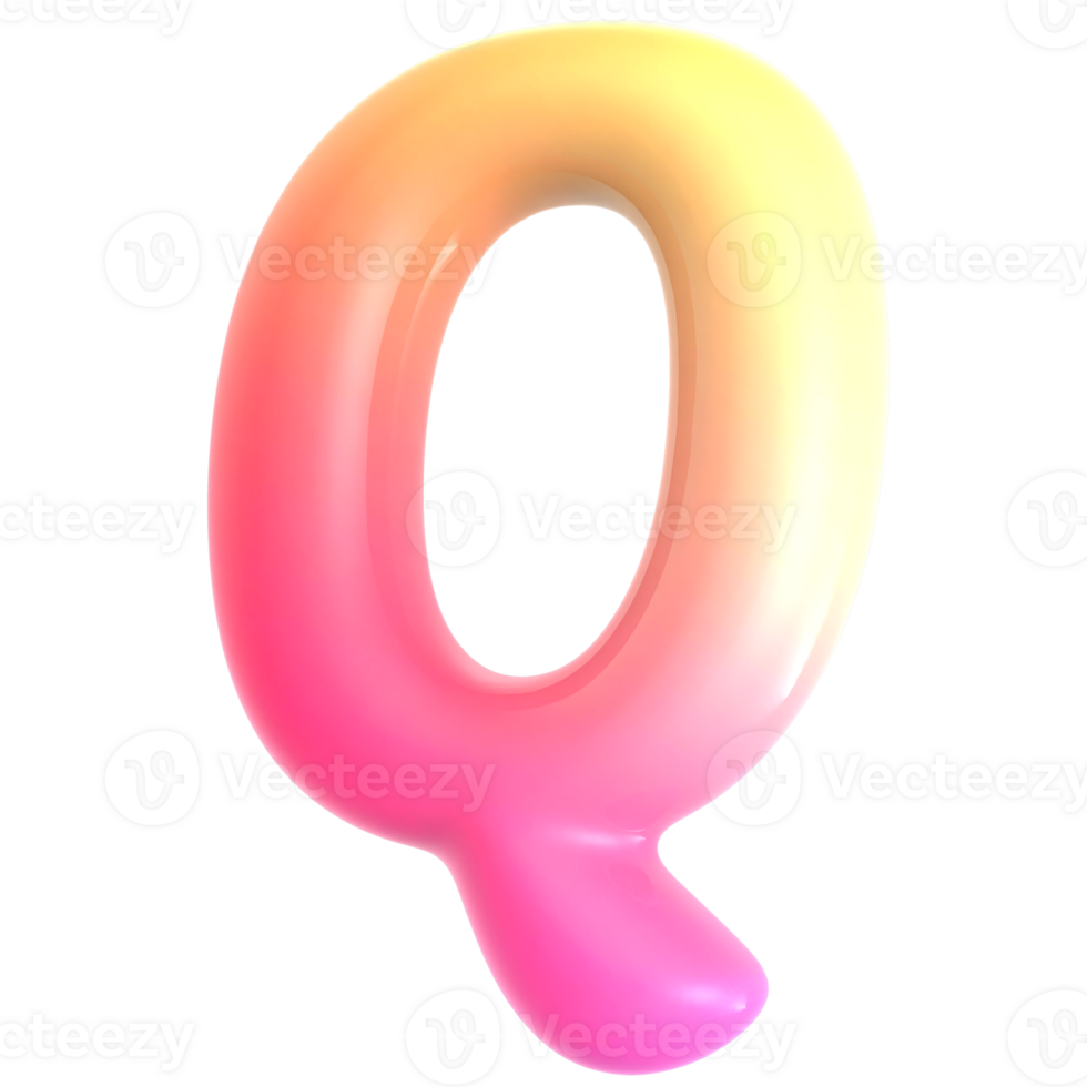 Gradient letter Q font 3d render png