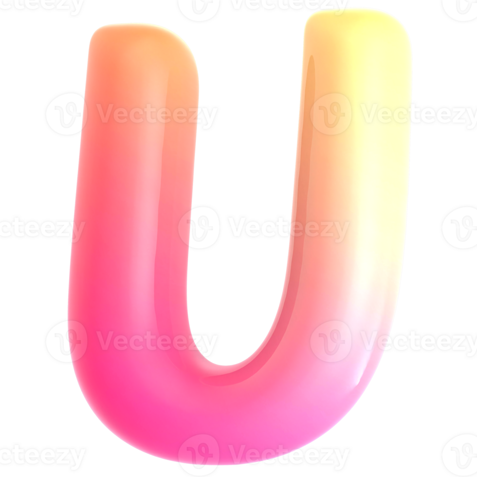 Gradient letter U font 3d render png