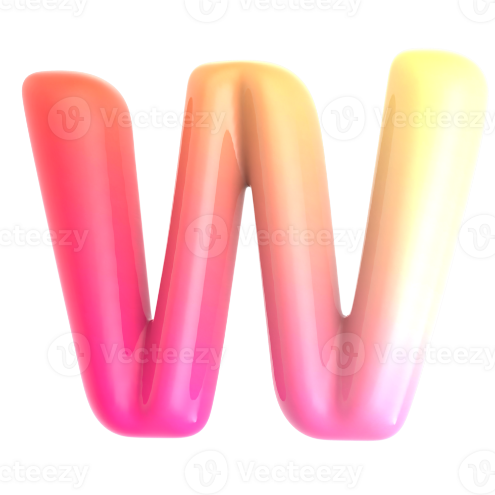 Gradient letter W font 3d render png