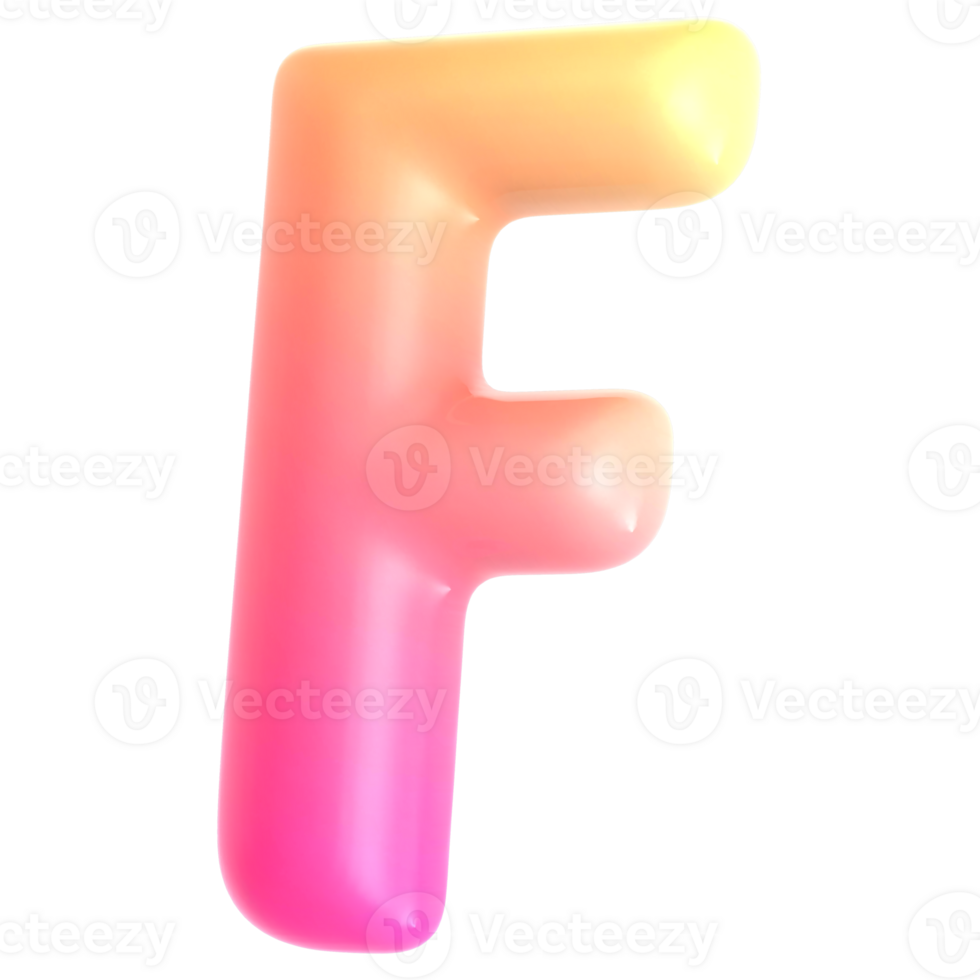 Gradient letter F font 3d render png