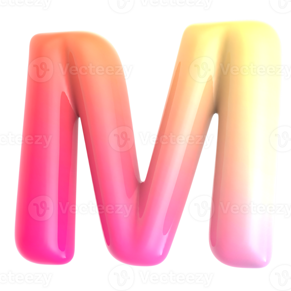 Gradient letter M font 3d render png