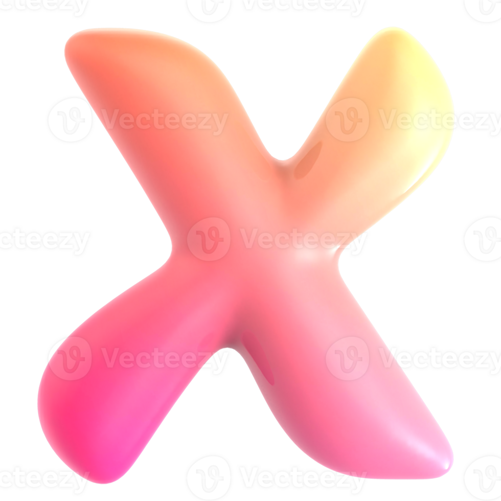 Gradient letter x font 3d rendering png