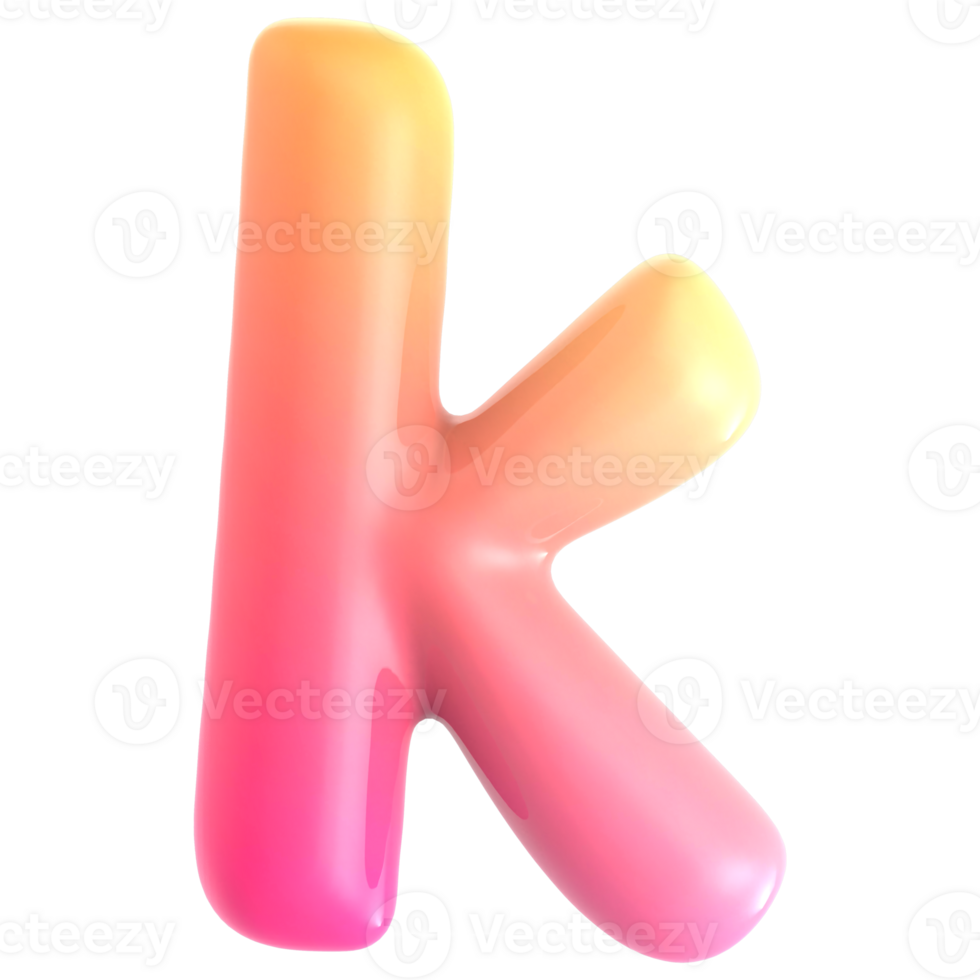 Gradient letter k font 3d rendering png