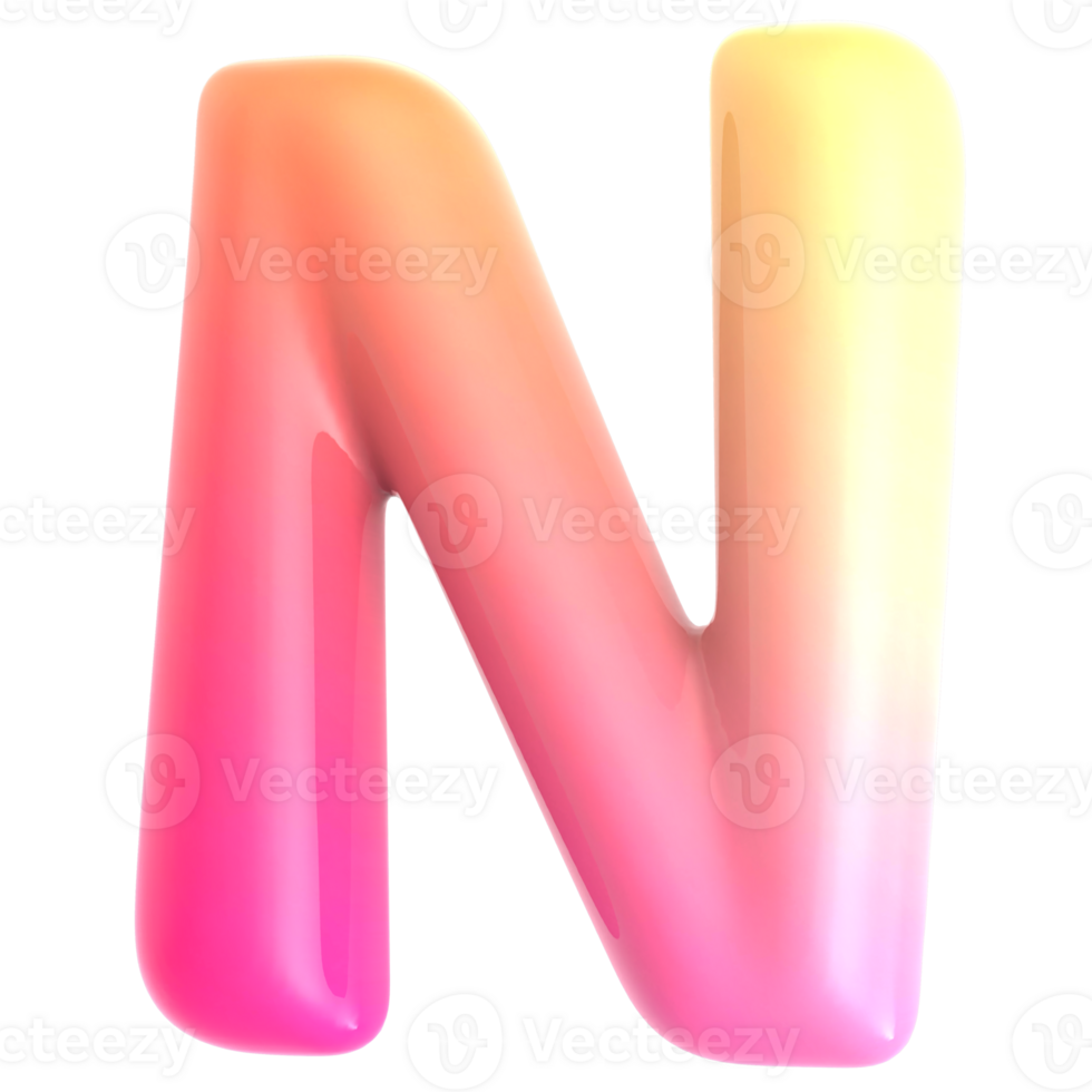 Gradient letter N font 3d render png