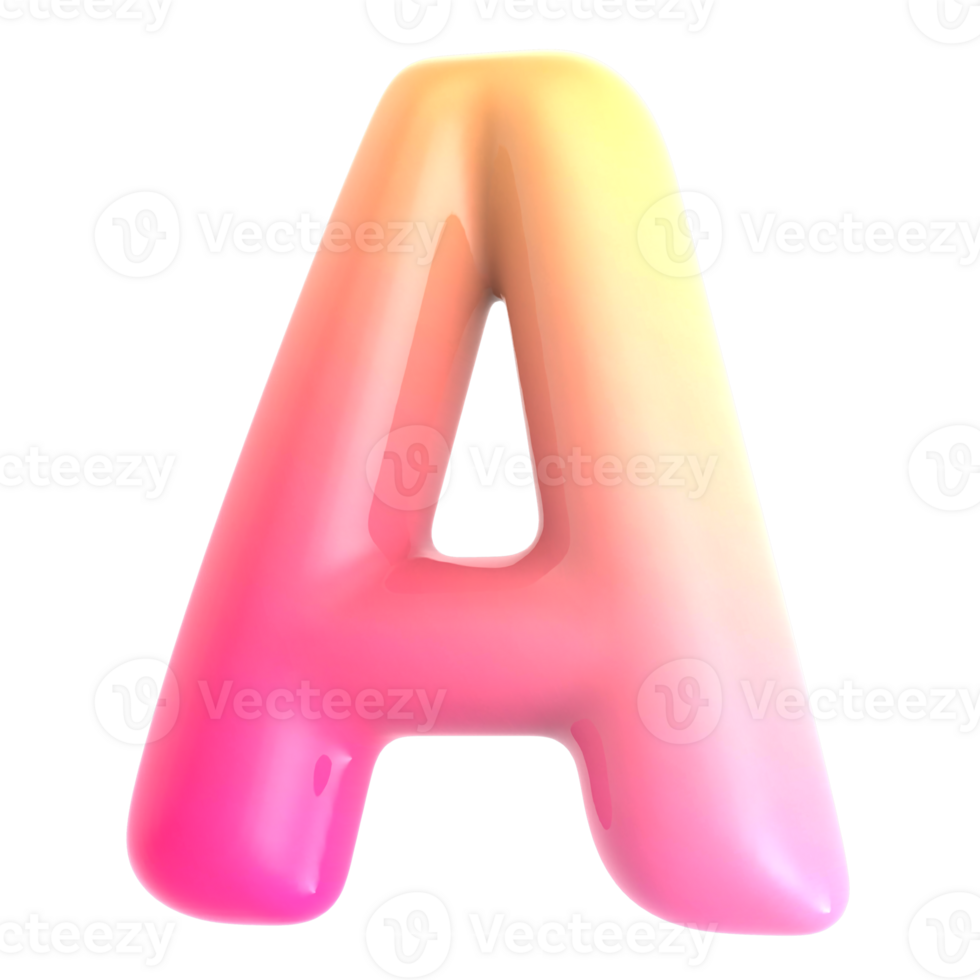 Gradient letter A font 3d render png