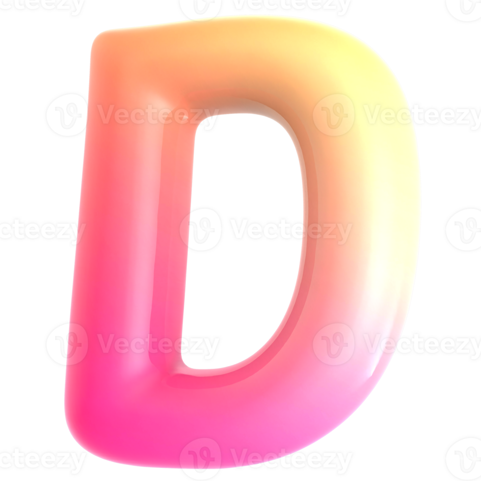 Gradient letter D font 3d render png
