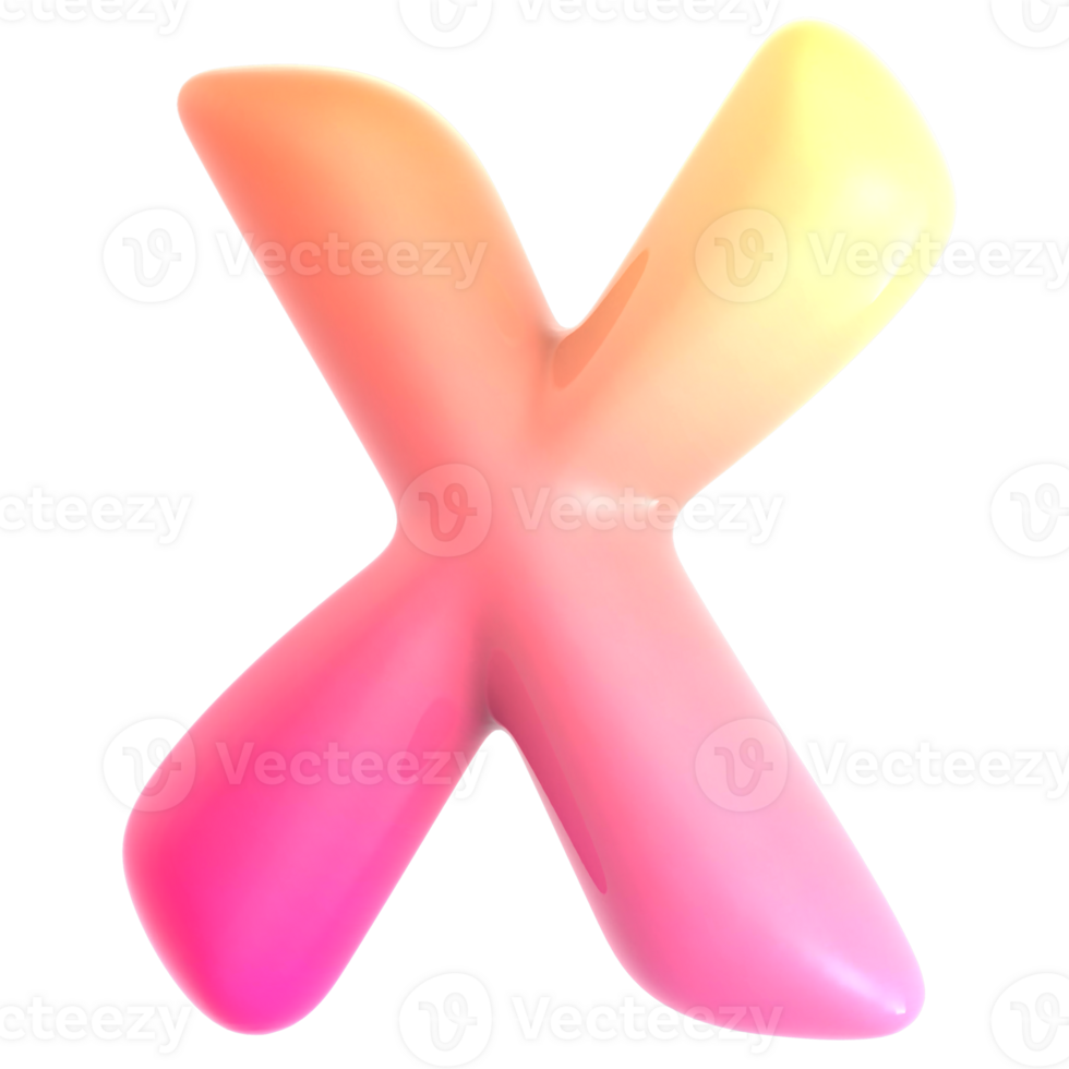 Gradient letter X font 3d render png
