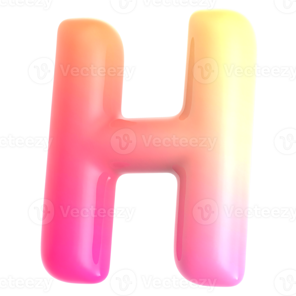 Gradient letter H font 3d render png