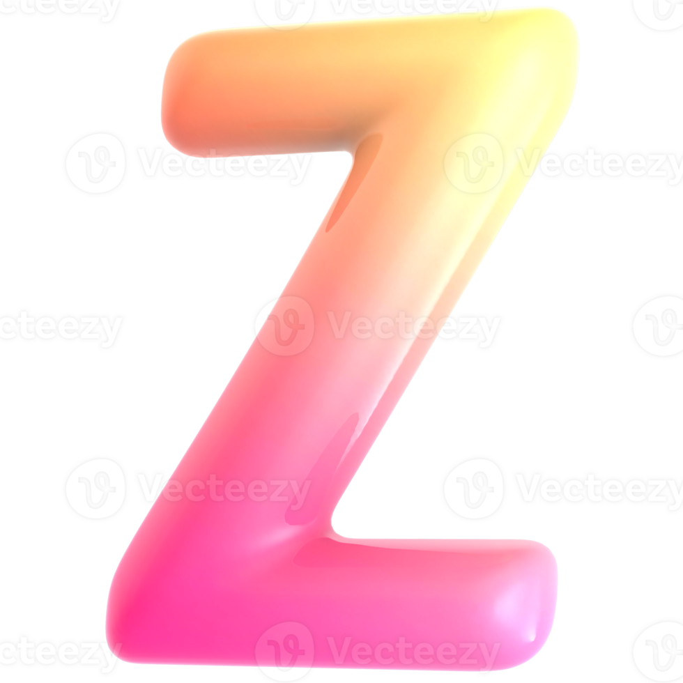 Gradient letter Z font 3d render png