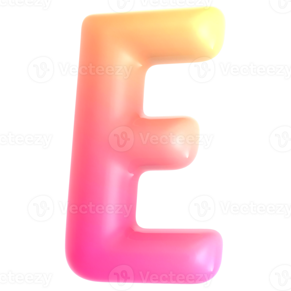 Gradient letter E font 3d render png