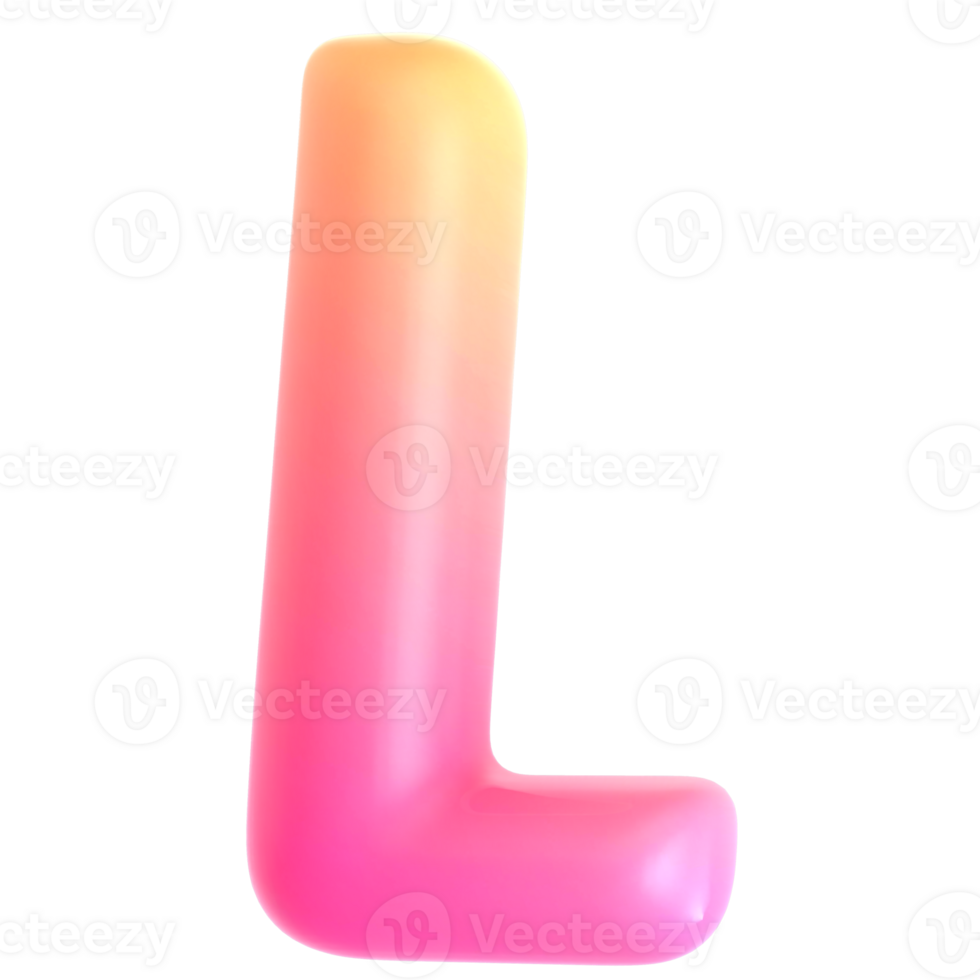 Gradient letter L font 3d render png