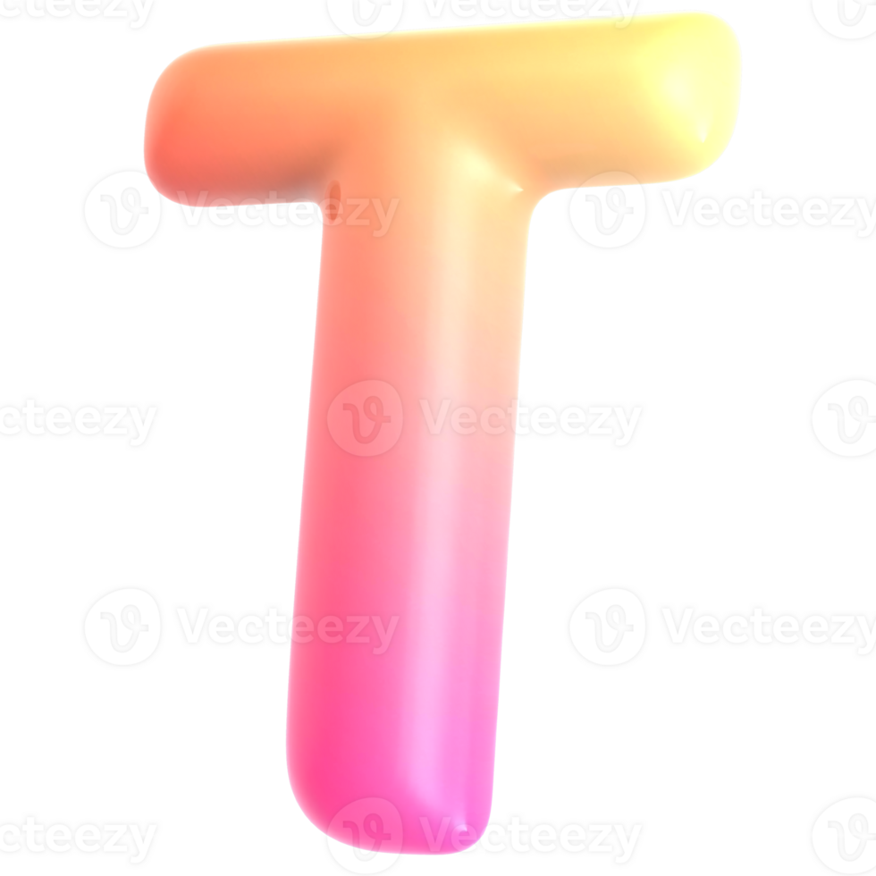 Gradient letter T font 3d render png