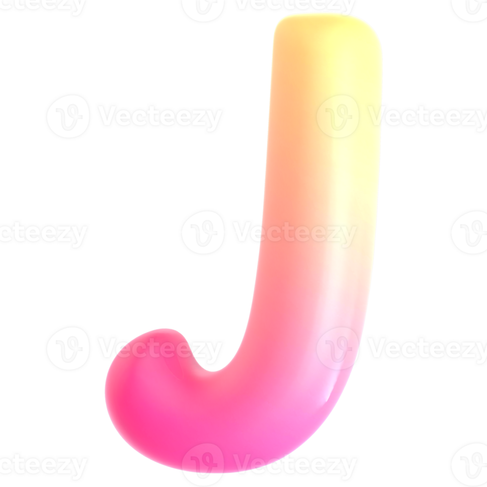 Gradient letter J font 3d render png