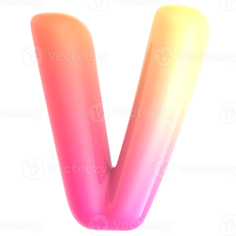 Gradient letter V font 3d render png