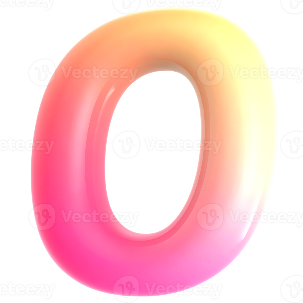 Gradient letter O font 3d render png