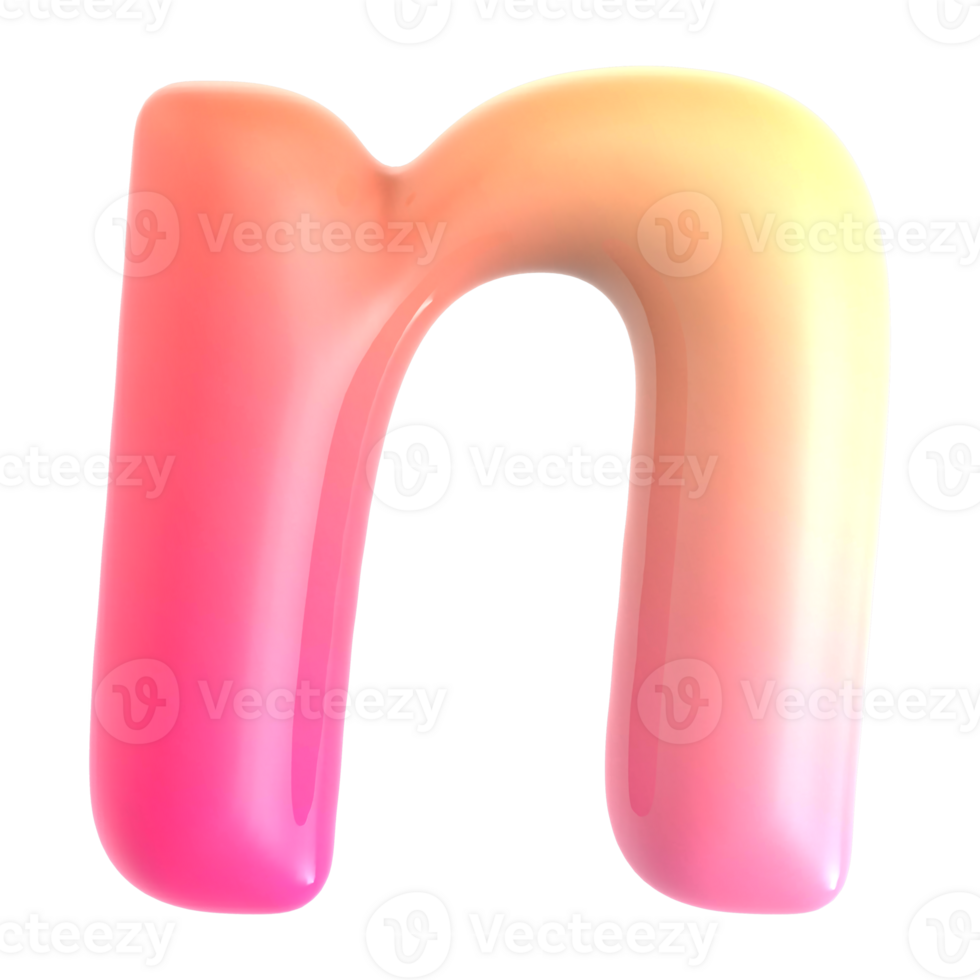 Gradient letter n font 3d rendering png