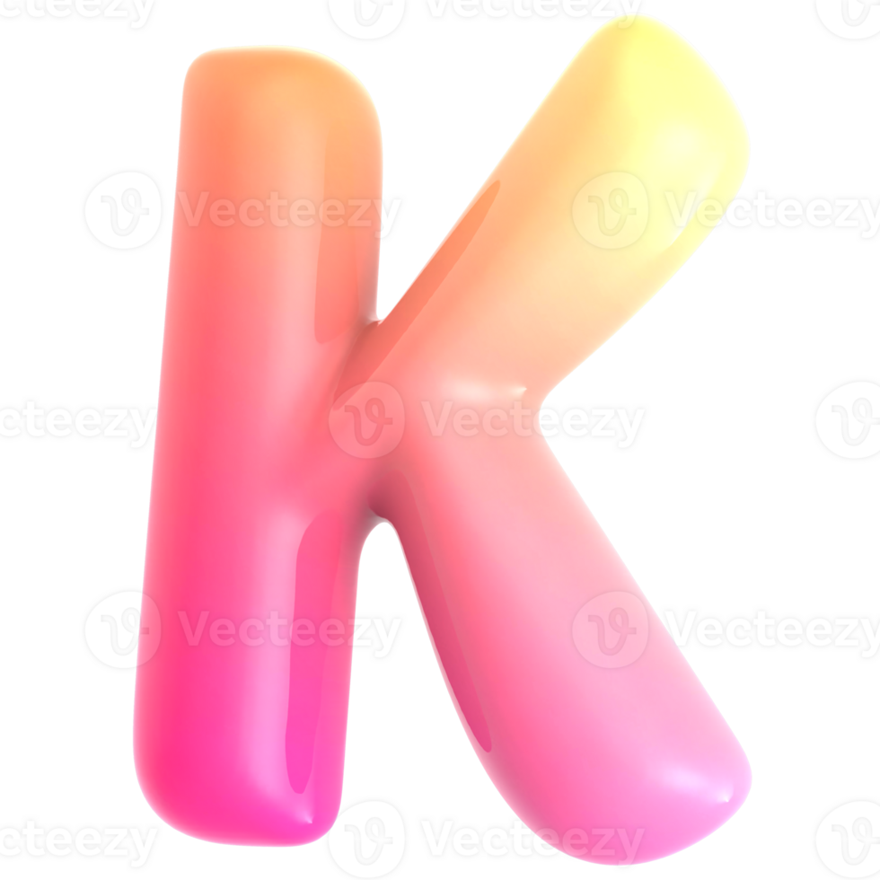 Gradient letter K font 3d render png