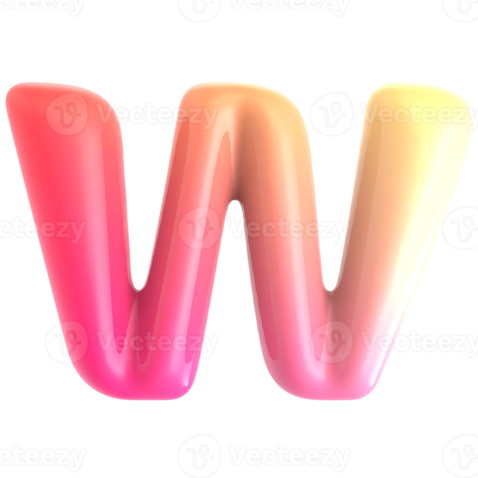 Gradient letter w font 3d rendering png