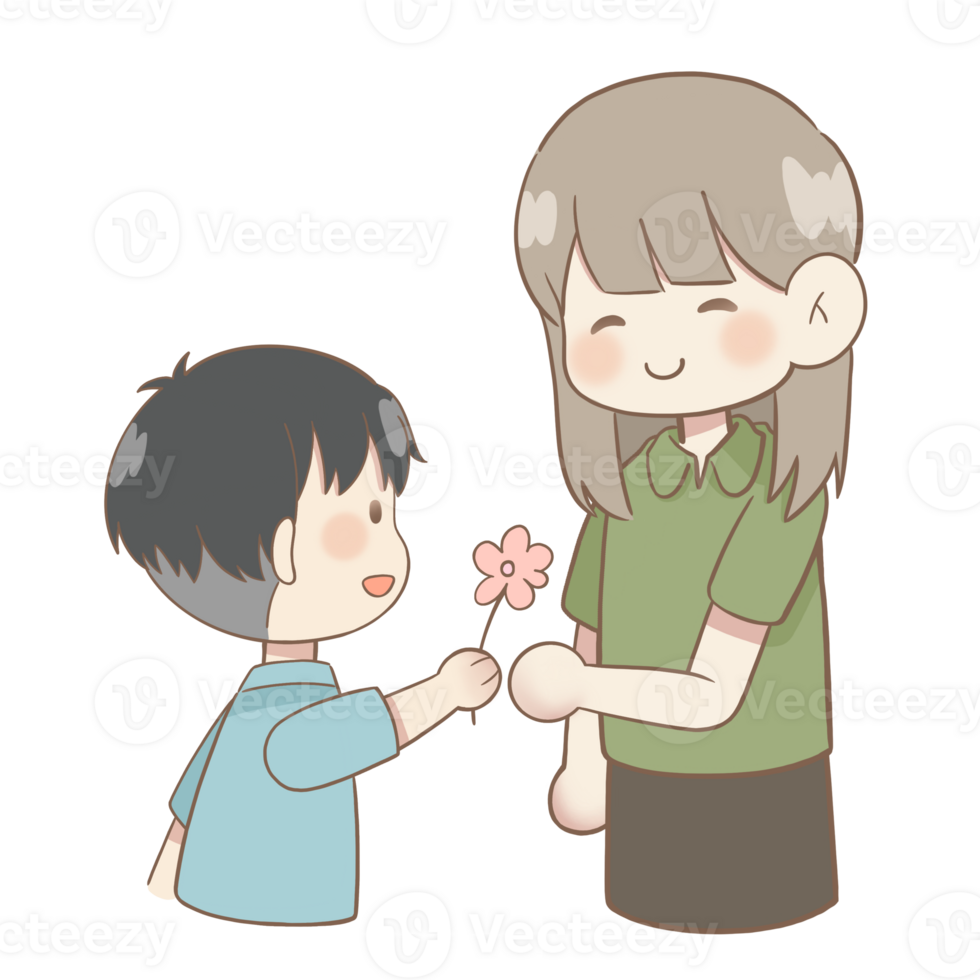 Son gives flowers to mother png
