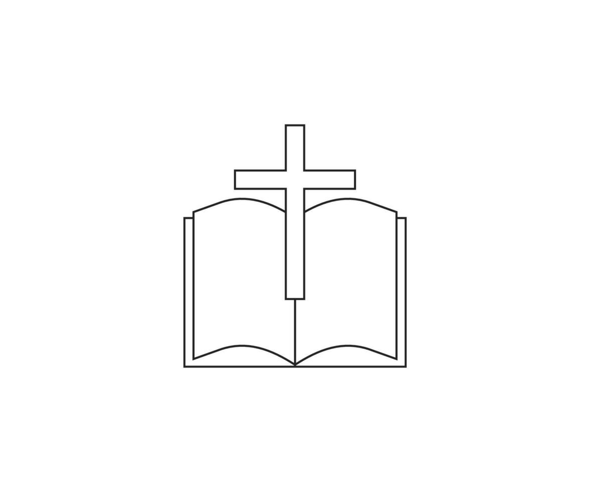 Bible, book, cross icon. illustration, flat design. vector