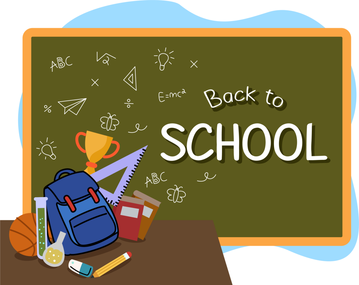 Back to school season background template blackboard theme and education elements png