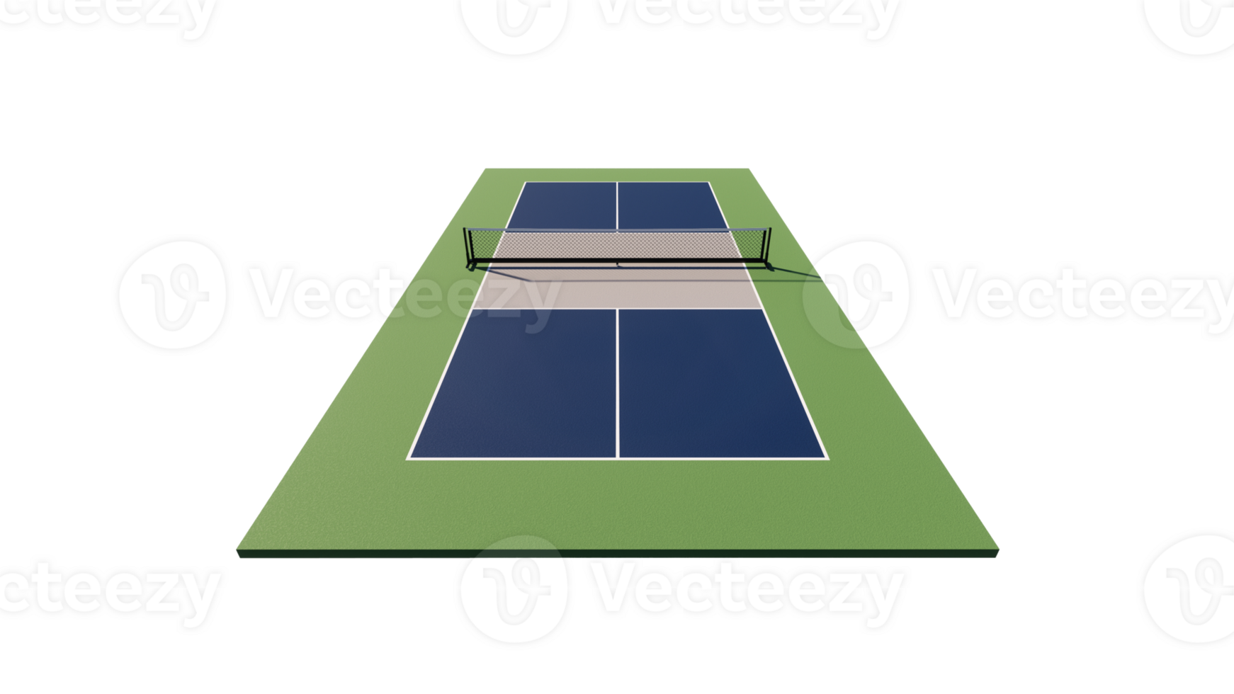 back view 3d rendering empty pickleball tennis court with blue, gray and green color with net isolated in transparent background png