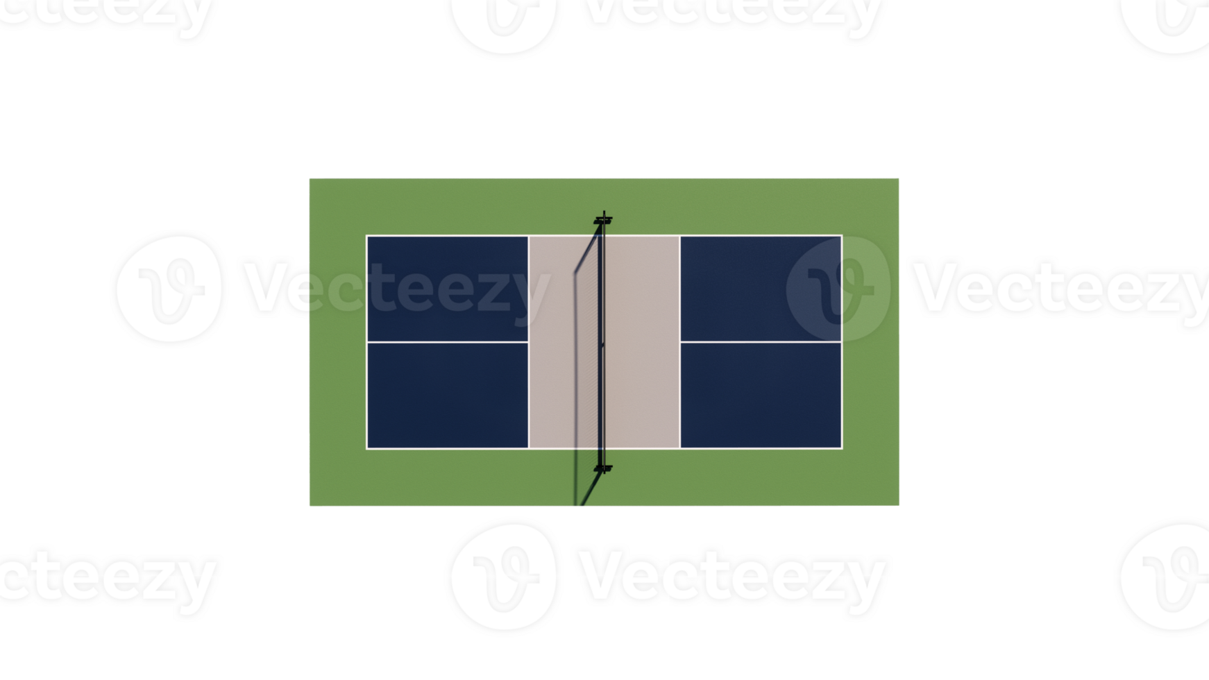 top view of empty pickleball tennis court with blue, gray and green color with net isolated in transparent background png