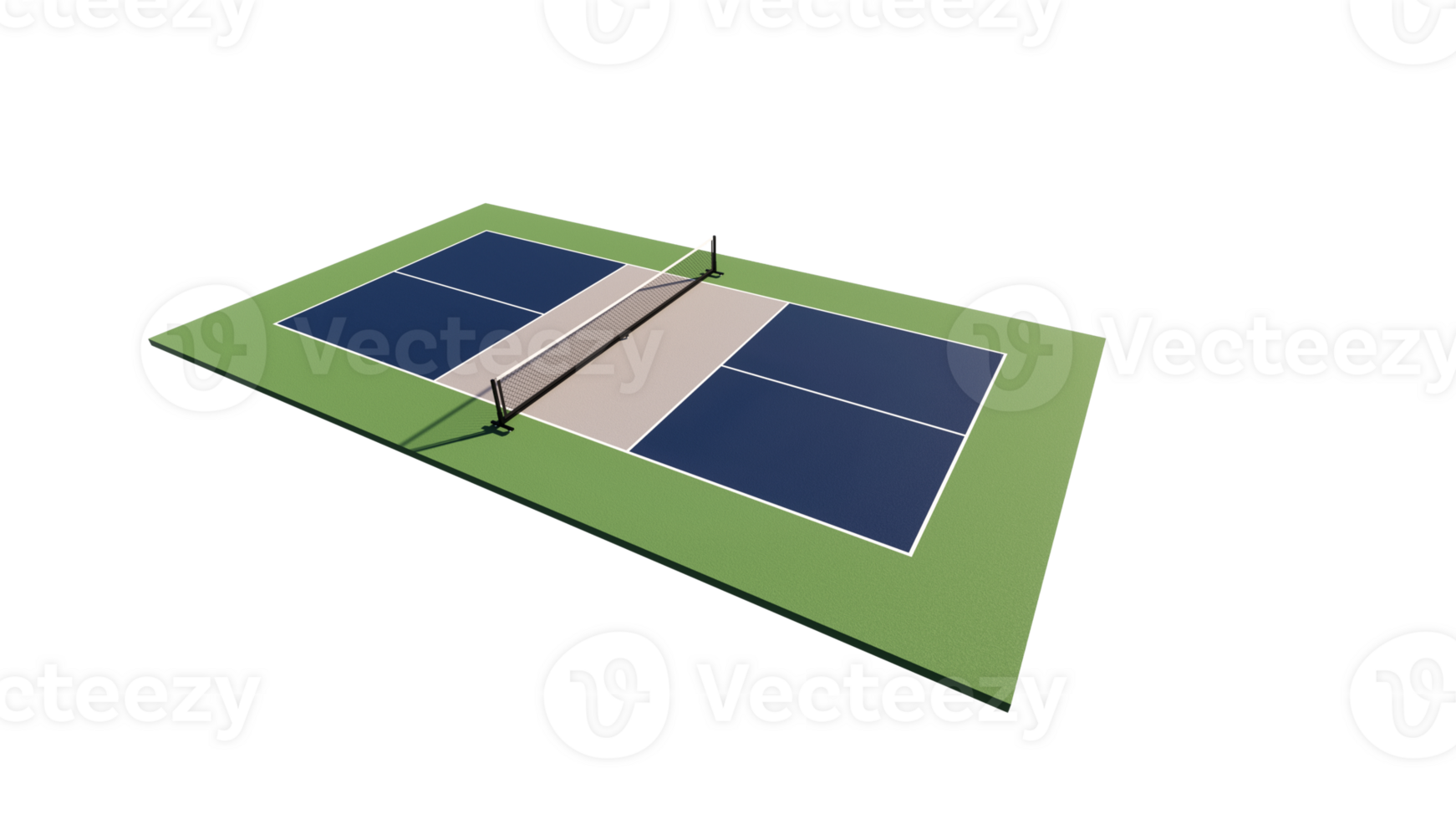 corner view empty pickleball tennis court with blue, gray and green color with net isolated in transparent background 3d rendering png