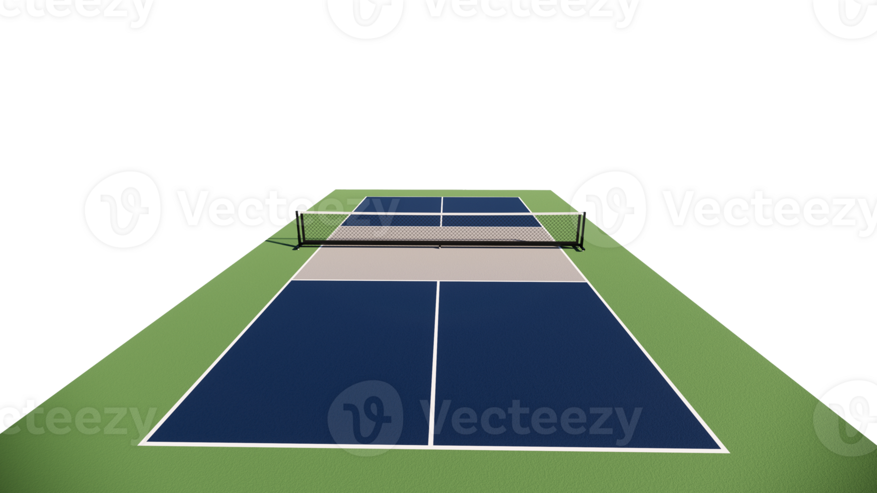 rear view 3d rendering empty pickleball tennis court with blue, gray and green color with net isolated in transparent background png