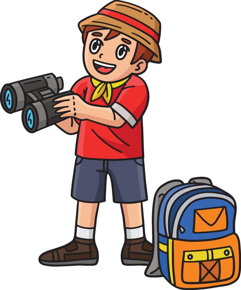 Camping Camper with Binoculars Cartoon Clipart vector