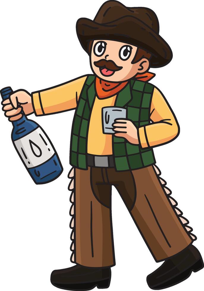 Cowboy with a Whiskey Cartoon Colored Clipart vector